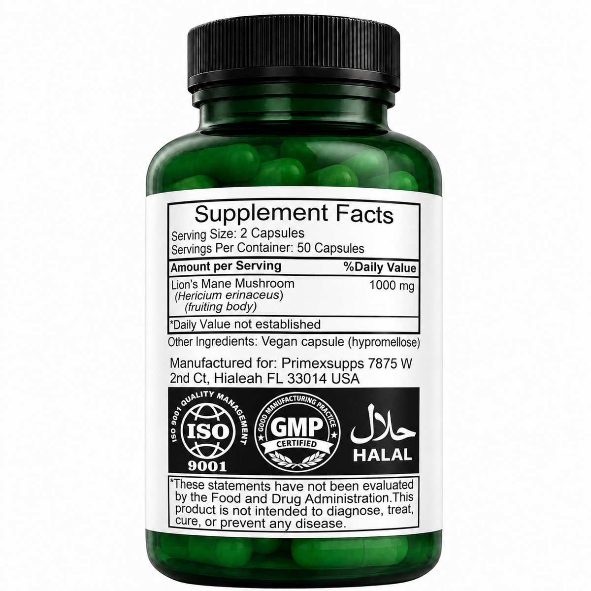 Primexsupps Aslan Yelesi Mantarı Lion's Mane Mushroom 1000 Mg 100 Kapsül