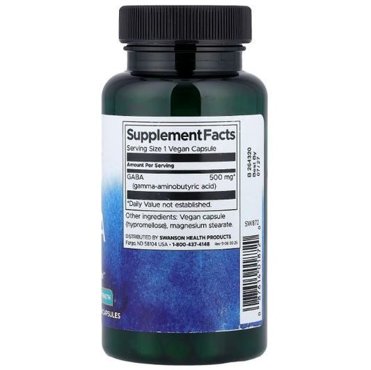 SWANSON, GABA, 500 Mg, 100 Vegan Kapsül