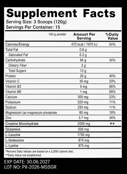 MASS GAINER KİLO ALDIRICI ÇİKOLATA AROMALI - 94G KARBONHİDRAT - 20 GRAM PROTEİN - 2000 MG CREATINE MONOHYDRATE 15 SERVİS